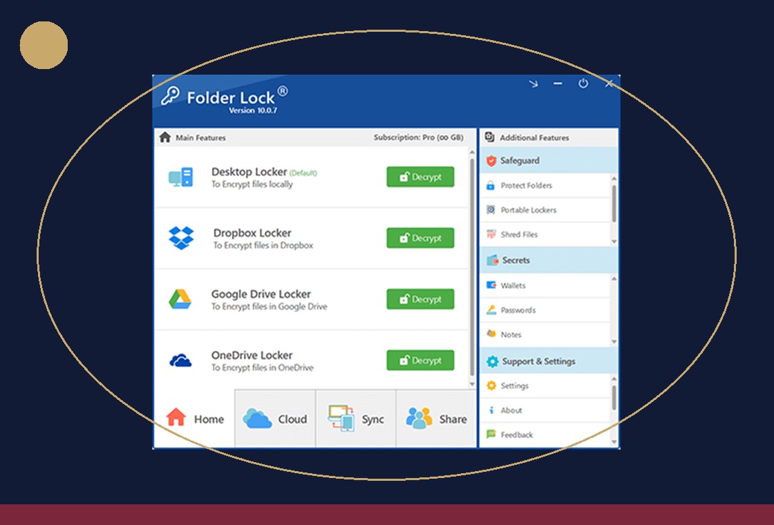 Supplied legacy Folder Lock cloud screen