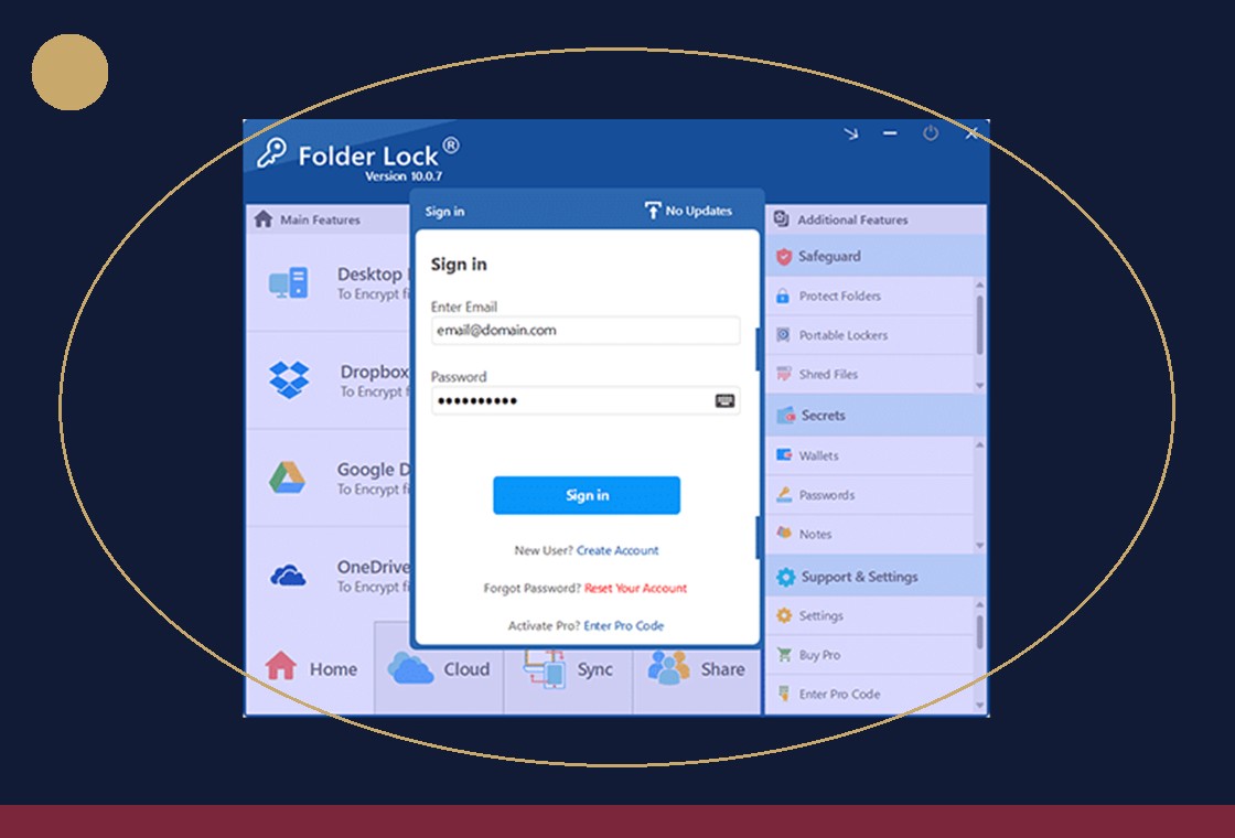 Supplied legacy Folder Lock login screen