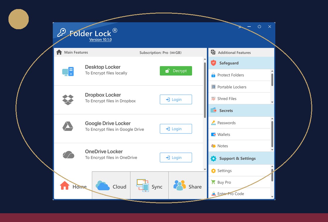Supplied legacy Folder Lock main interface